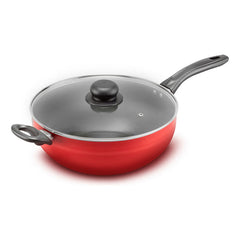 Wok Antiadherente Rojo 28 Cm Lamex Con Tapa De Vidrio