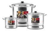 Juego de 3 Vaporeras Lamex De Aluminio 6.5 - 11 - 30 Litros Con Tapa De Vidrio