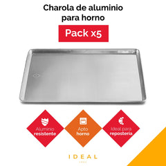 Pack of 5 aluminum baking trays - 30 x 45 cm