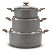 Set of 3 Stone 360° pots, 24-28-34 cm and 3.2 mm
