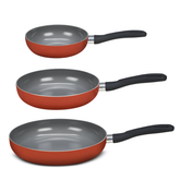 Juego De Sartenes Lamex Cerámica 18-24-28 Cm 3.2 Mm Rojo