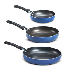 Blue Deep Frying Pan Set 18-24-28 cm with non-stick coating