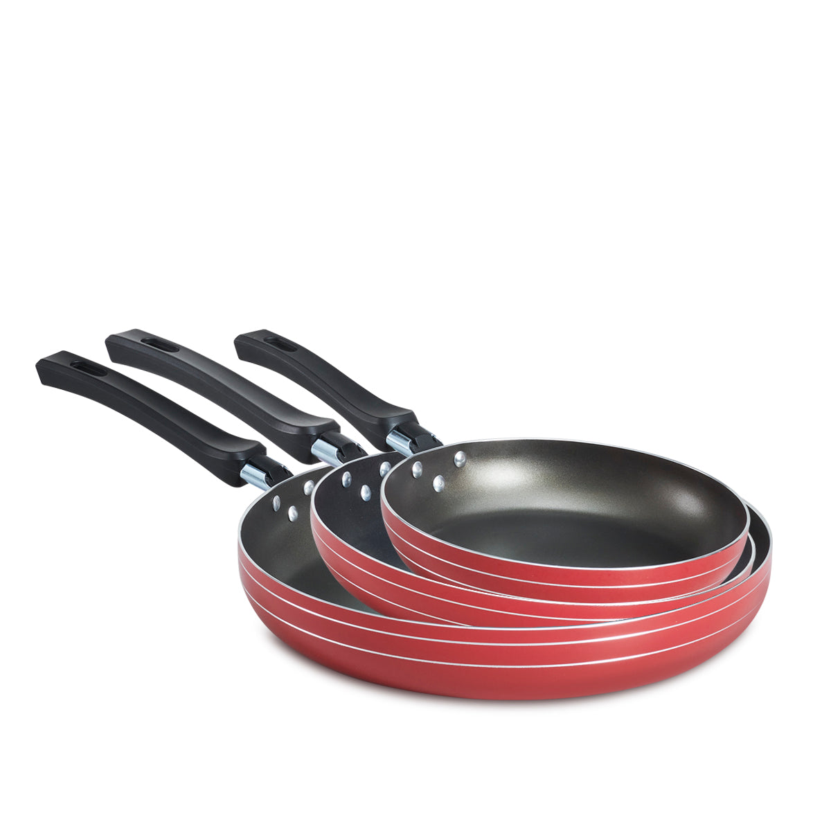 Juego de Sartenes Tradicional Rojo de 20-24-30 cm con antiadherente