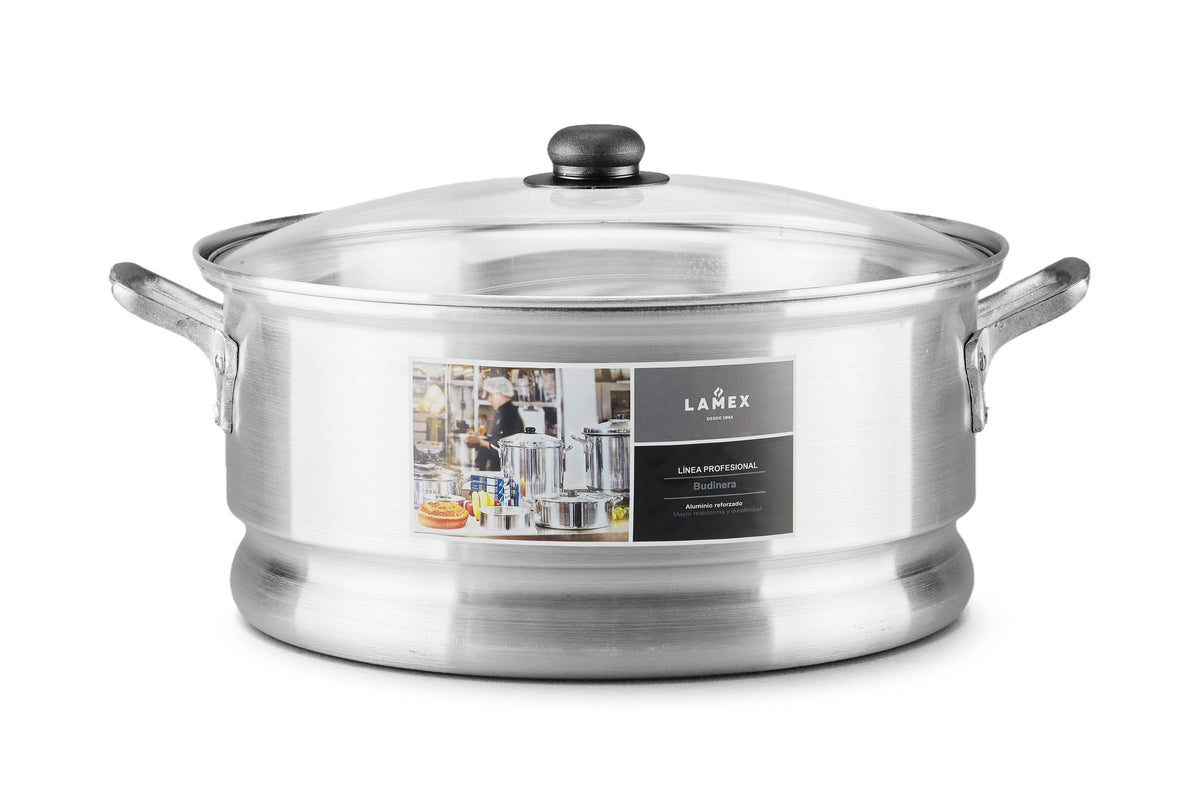 Budinera Lamex De Aluminio 15 Litros Con Tapa De Vidrio