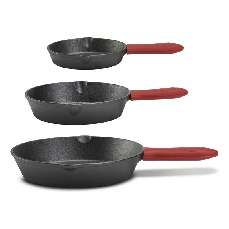 Juego De 3 Sartenes 16-20-26 Cm De Hierro Fundido Negro