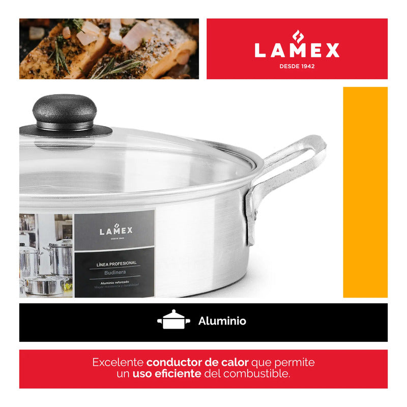 Budinera Lamex De Aluminio 4 Litros Con Tapa De Vidrio