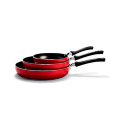Red Deep Frying Pan Set 18-24-28 cm with non-stick coating
