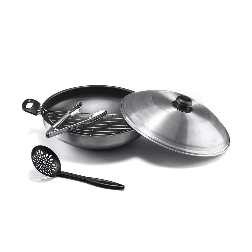 Silver Wok Fryer 36 cm with aluminum lid