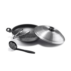Silver Wok Fryer 36 cm with aluminum lid