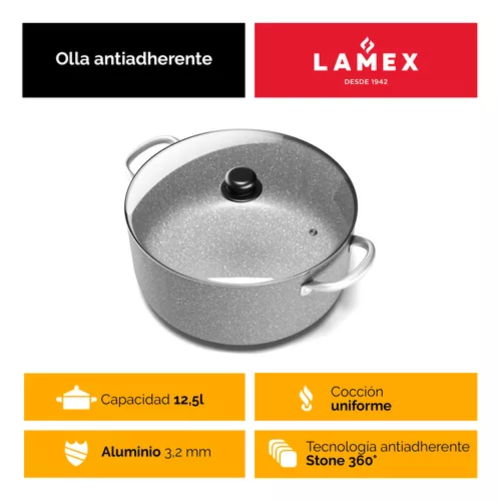Stone 360° 34 cm pot with reinforced handles