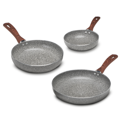 Juego de Sartenes Stone 360° de 18-24-28 cm con mangos tipo madera