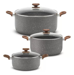 Set of 3 Stone 360° pots, 24-28-34 cm and 3.2 mm