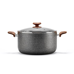 Stone 360° 28 cm pot with glass lid and wood-like handles